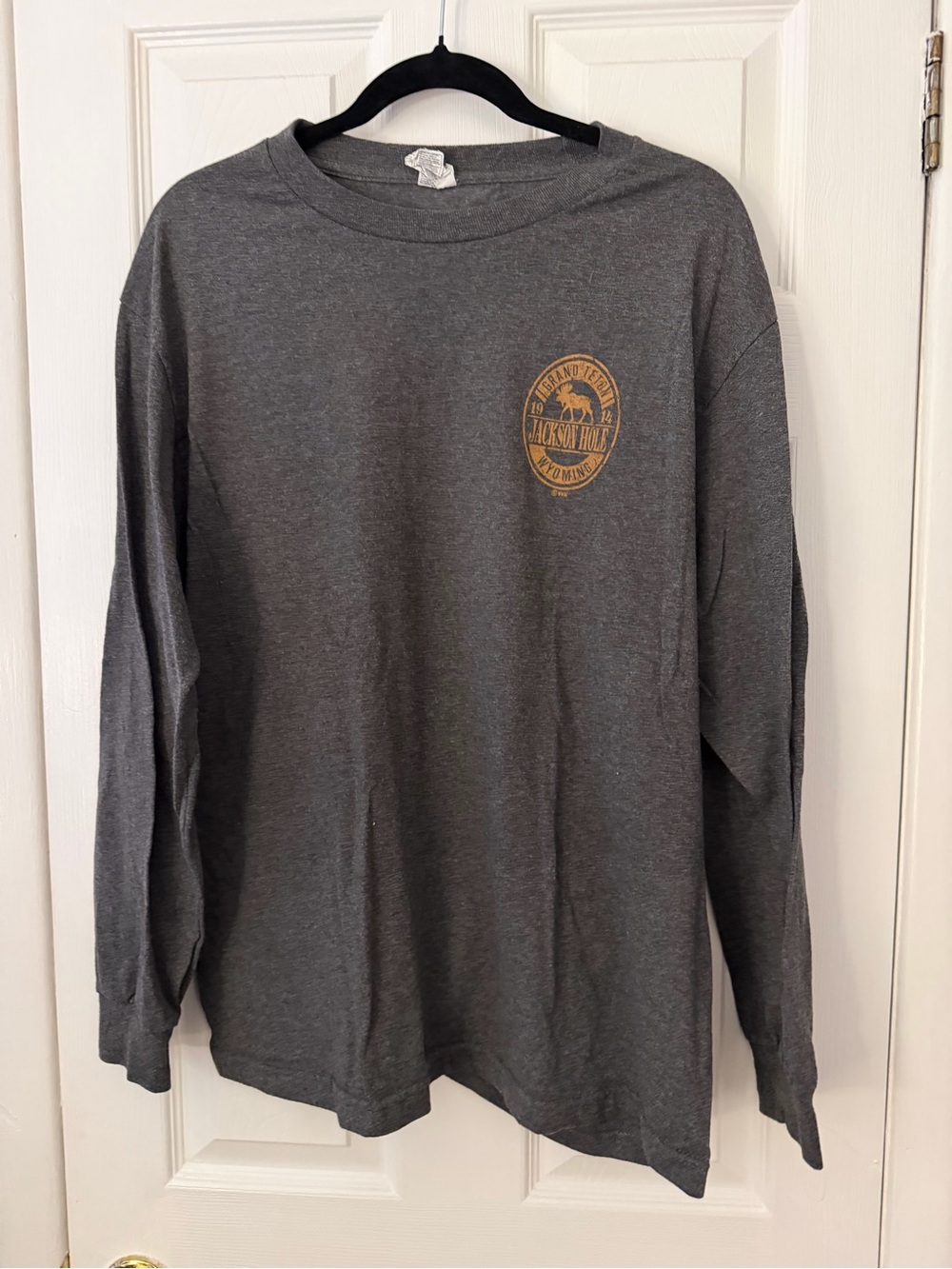 Men's Long-Sleeve Crewneck Shirt - Charcoal Jackson hole Wyoming